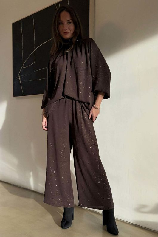 Suki Night Sky Shirring Neck Blouse Chocolate